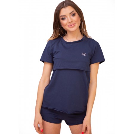 Пижама для беременных и кормящих с секретом для кормления (Футболка + шорты) Синяя